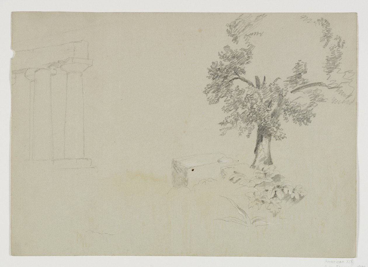 Girgenti, Sisilia, 1842 (lyijykynä, korotettu valkoisella liidulla paperille) tekijältä Thomas Cole