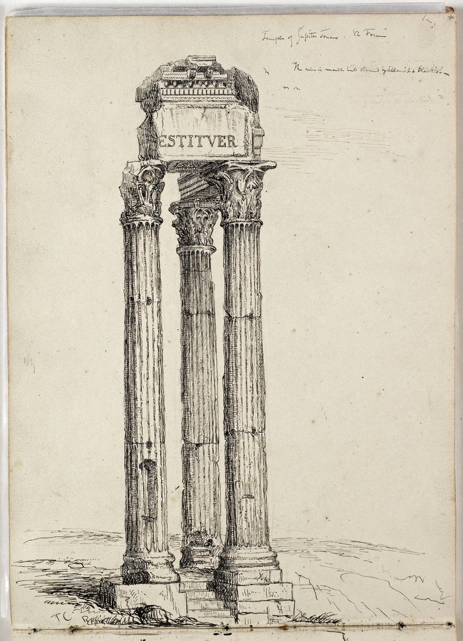 Vespasianuksen temppeli, jota kutsutaan Jupiter Tonansin temppeliksi, roomalainen, Forum, n. 1831 (kynä ja muste kynän päällä paperille) tekijältä Thomas Cole