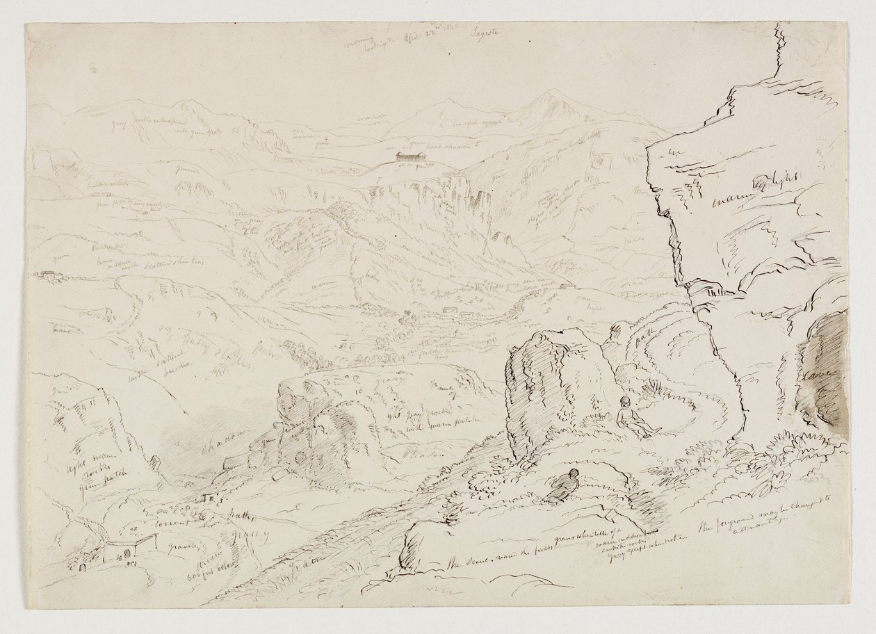 Segestan laakso ja temppeli, Sisilia, 1842 (kynä ja muste pesukynällä paperilla) tekijältä Thomas Cole