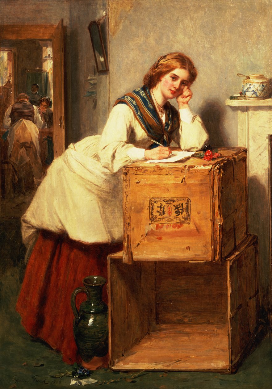 Lady kirjoittaa kirjettä tekijältä Thomas Faed