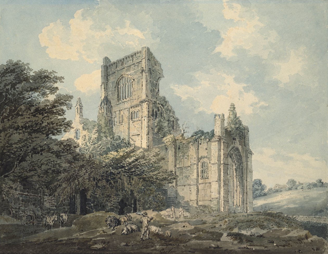 Kirkstall Abbey, Yorkshire, 1700-luku (muste ja wc paperilla) tekijältä Thomas Girtin