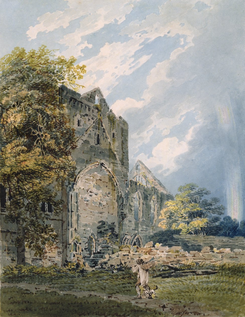 Pluscarden Abbey, Elgin, n. 1793 (wc kynällä paperilla) tekijältä Thomas Girtin