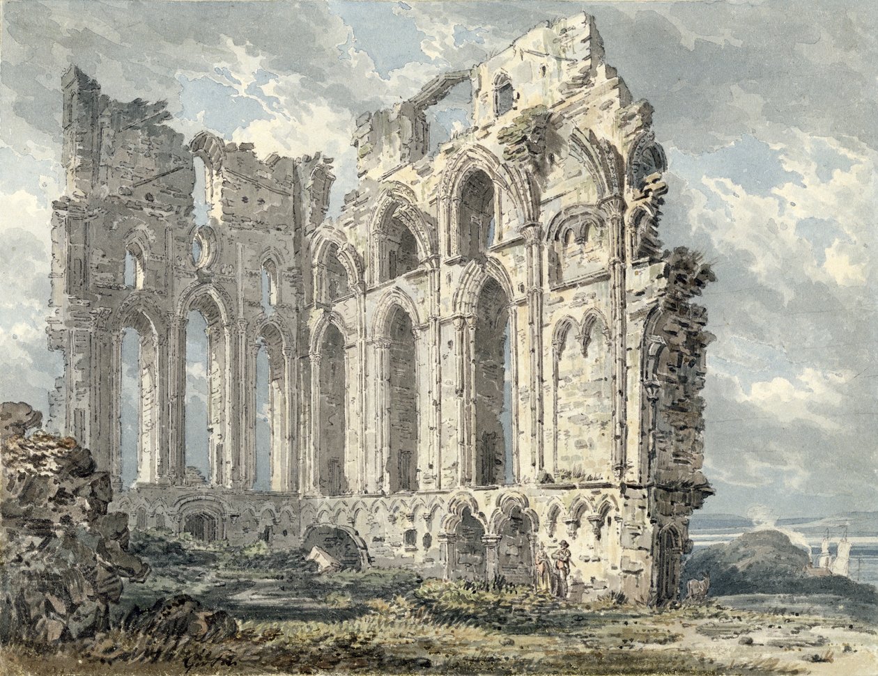 Tynemouth Priory, Northumberland, n. 1792-1793 (wc kynällä paperilla) tekijältä Thomas Girtin