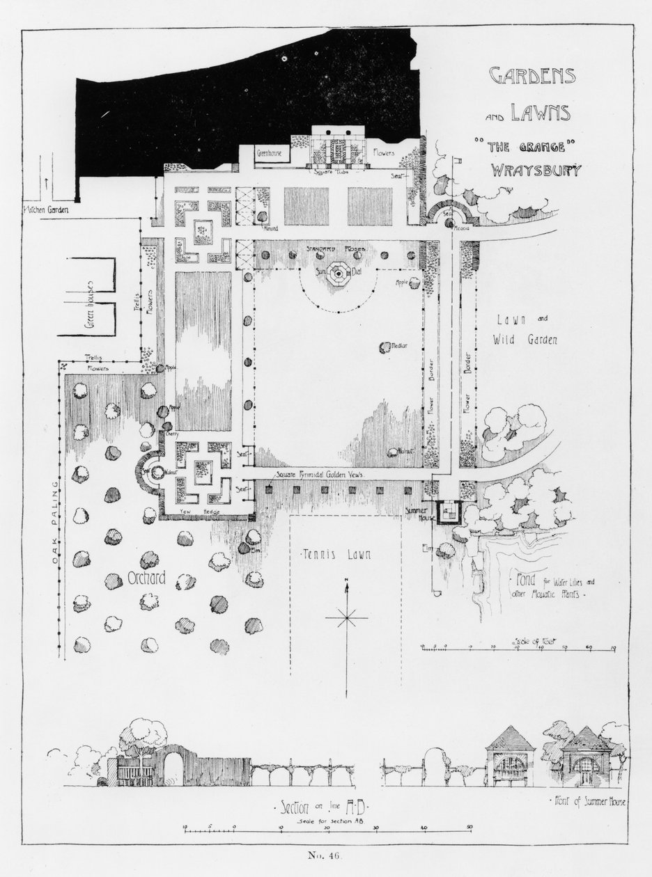 Garden and Lawns, The Grange, Wraysbury, Thomas Mawsons The Art and Craft of Garden Making, julkaistu 1900 tekijältä Thomas Hayton Mawson