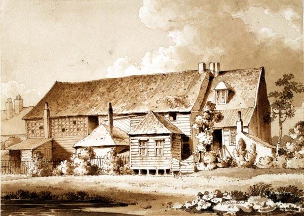John Bunyans Meeting House, Zoar Street, Gravel Lane, Southwark, Lontoo, 1813 (lyijykynä & pesu) tekijältä Thomas Hosmer Shepherd