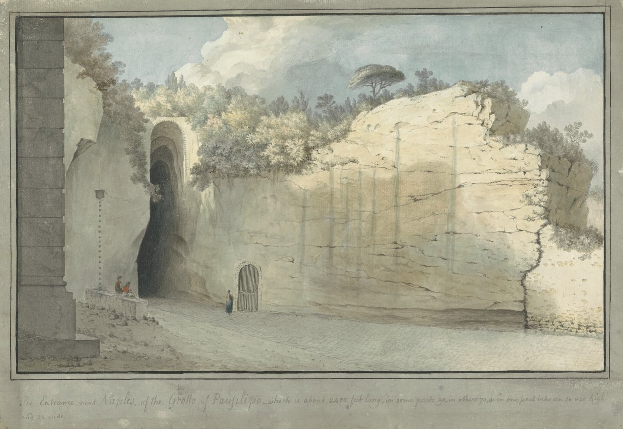 Ang Grotto sa Posillipo, c.1782 (wc sa inilatag na papel)finn tekijältä Thomas Jones