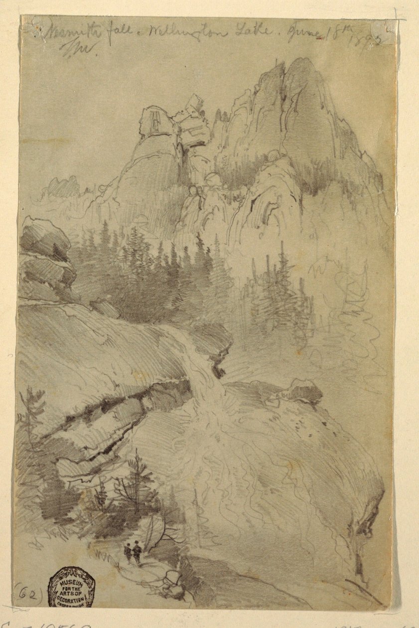 Piirustus, Nesmith Fall, Lake Wellington, Colorado, 18. kesäkuuta 1892 tekijältä Thomas Moran