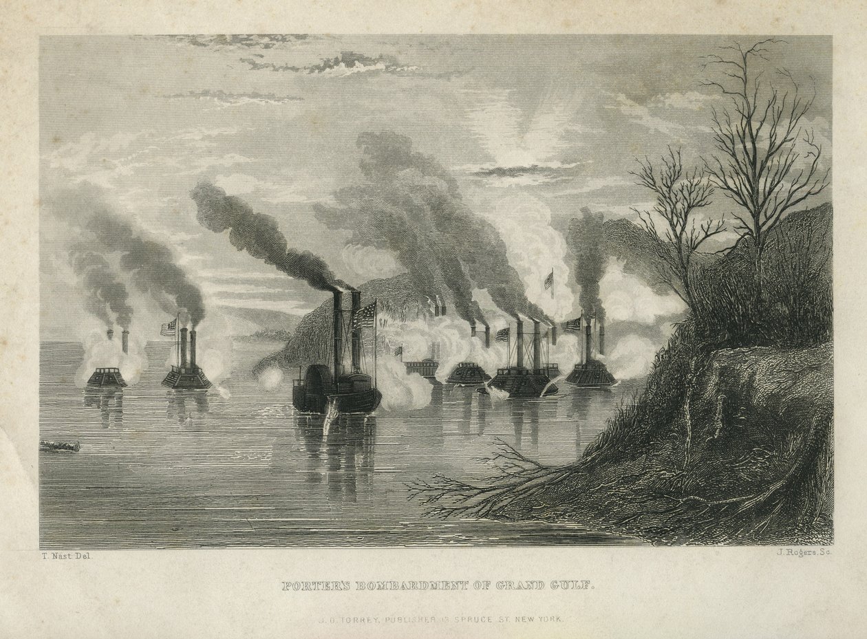 Porterin pommitus Grand Gulfissa, noin 1863. tekijältä Thomas Nast