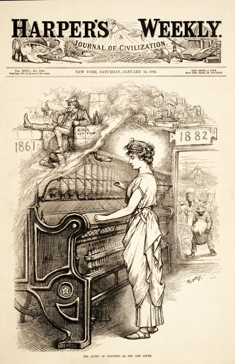 The Queen of Industry tai New South, pubi. 1882 tekijältä Thomas Nast