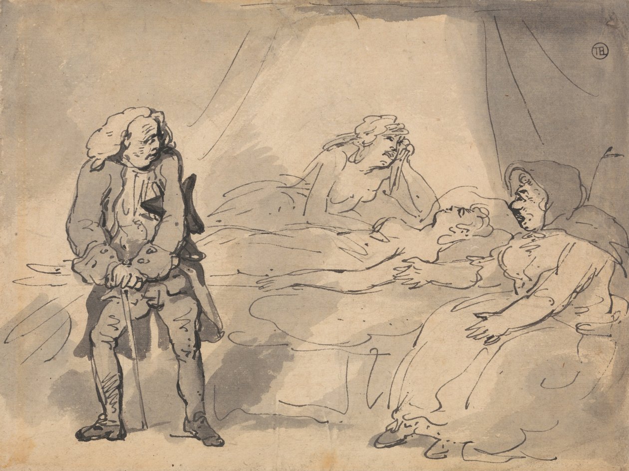 Kuoleman sängyn kohtaus tekijältä Thomas Rowlandson