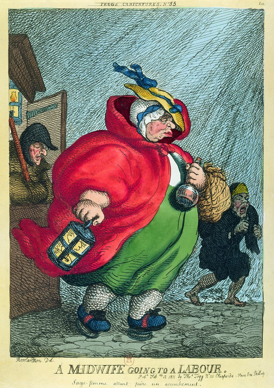 Kätilö menossa synnytykseen, 1811 tekijältä Thomas Rowlandson