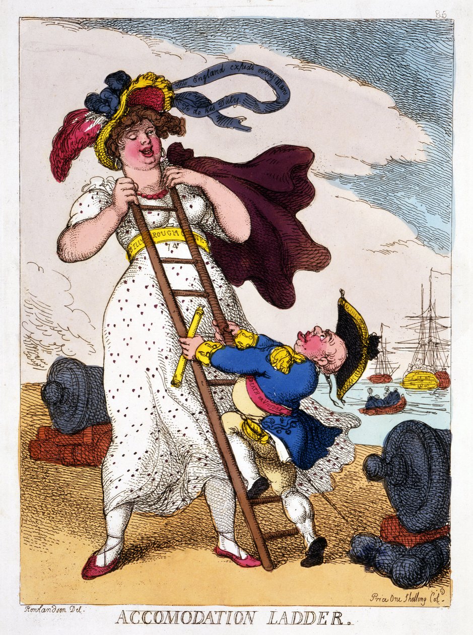 Majoitustikkaat, 1811 (käsinvärinen kaiverrus) tekijältä Thomas Rowlandson