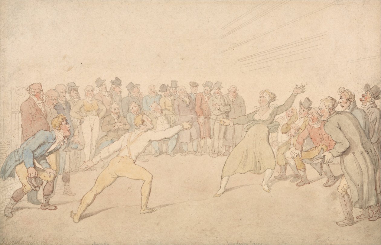 Henry Angelo ja Madame Cain Miekkailu tekijältä Thomas Rowlandson