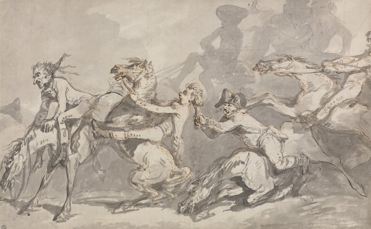 Ratsumiehet törmäävät tekijältä Thomas Rowlandson