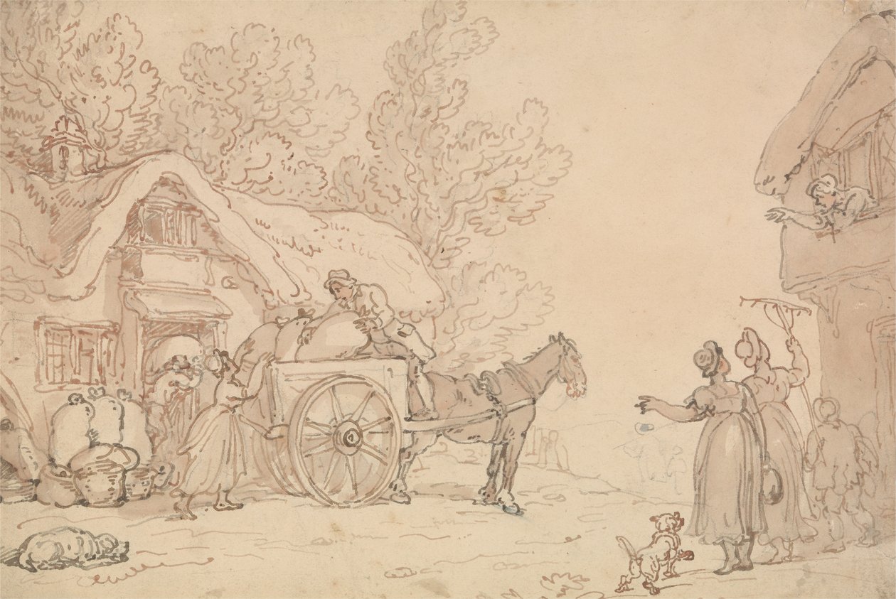 Säkkien lastaaminen kärryyn tekijältä Thomas Rowlandson