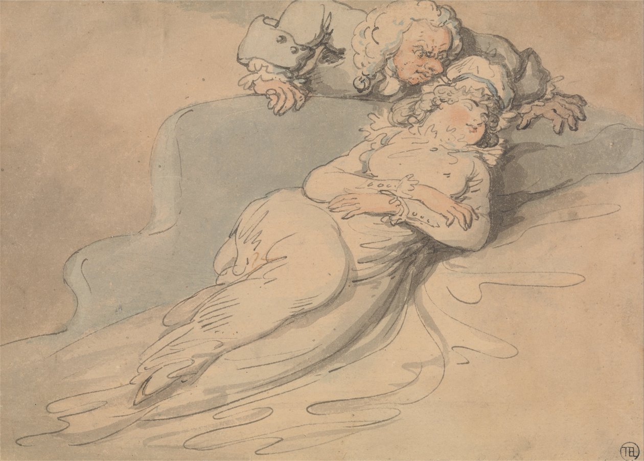 Nukkuva nainen Katseli mies tekijältä Thomas Rowlandson