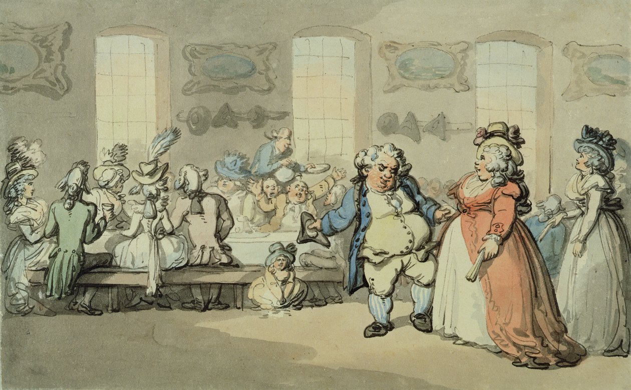 Aamiainen "Scenes at Bathista" (wc ja mustetta ja grafiittia paperille) tekijältä Thomas Rowlandson