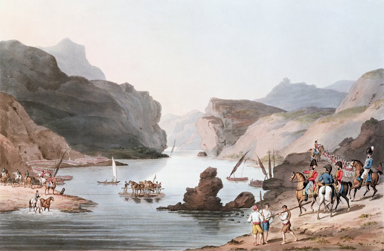 Tejo-joen sola Vila Velhassa Alentejoon, 20. toukokuuta 1811 C. Turnerin kaivertama tekijältä Thomas Staunton St. Clair