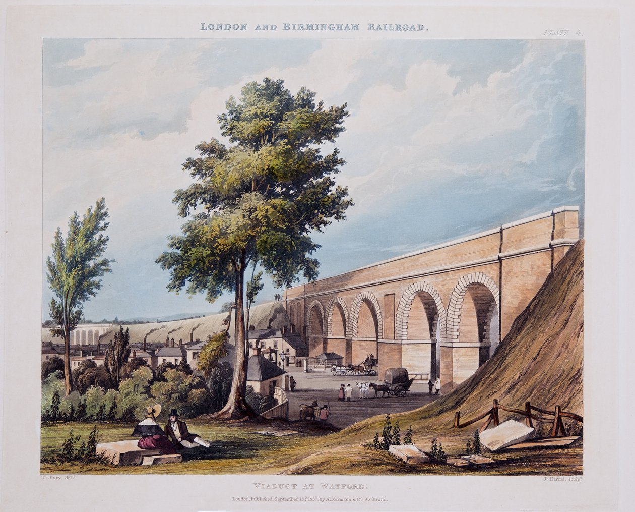 Viadukti Watfordissa, 1837 (käsinvärinen kaiverrus) tekijältä Thomas Talbot Bury