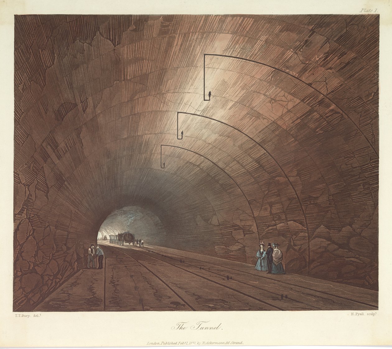 Tunneli, kaiverrus Henry Pyall (1795-1833) 1831 (värillinen akvatinta) tekijältä Thomas Talbot after Bury