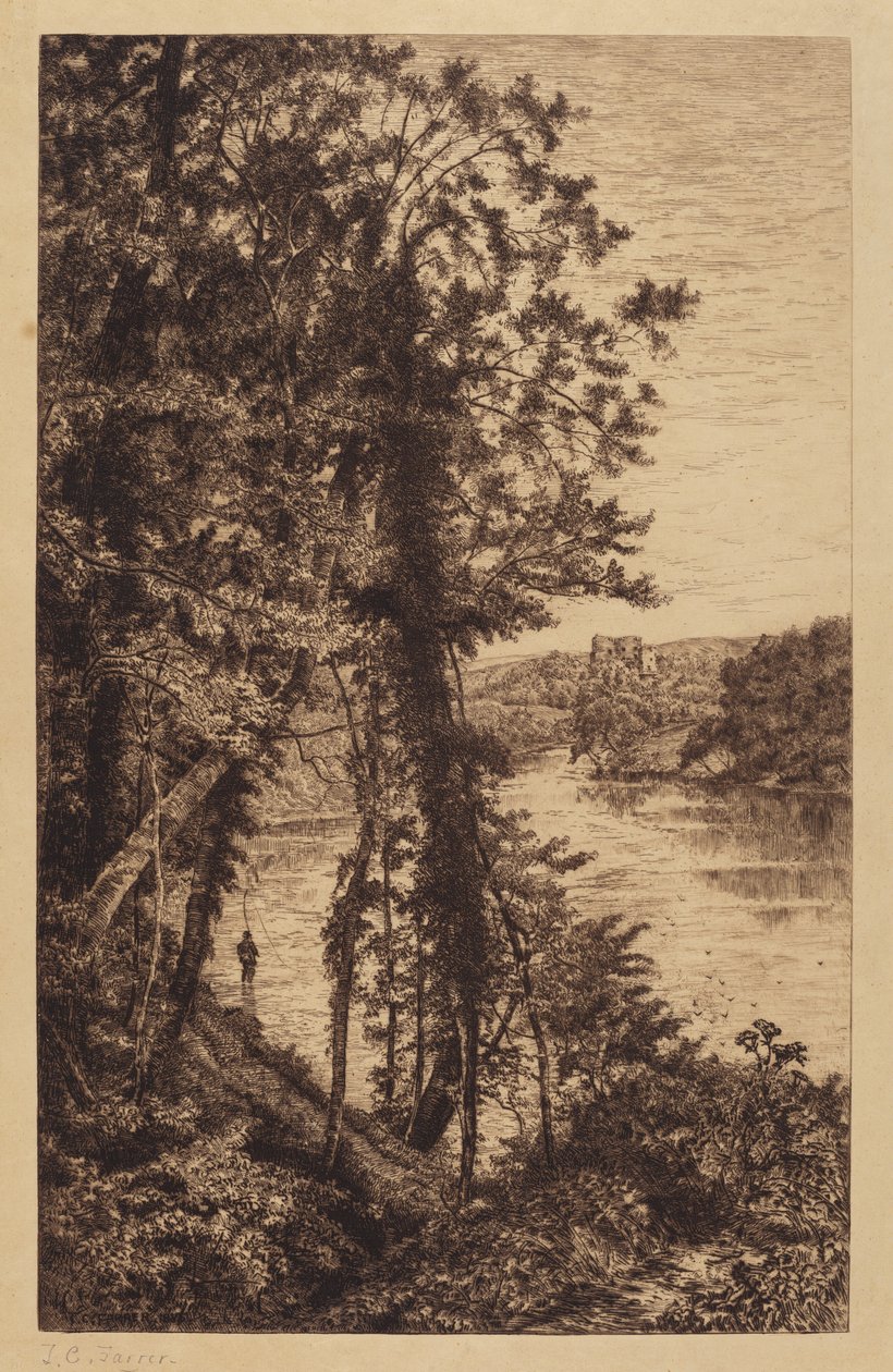 Nimetön (maisema kalastajan kanssa) tekijältä Thomas C. Farrer