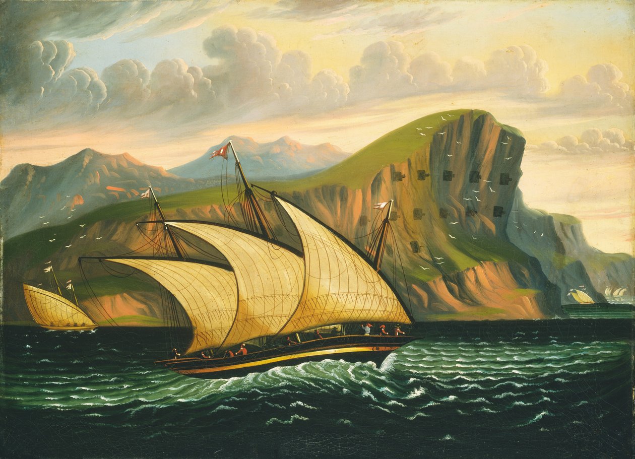 Felucca Gibraltarin edustalla, 1800-luvun puoliväli. tekijältä Thomas Chambers