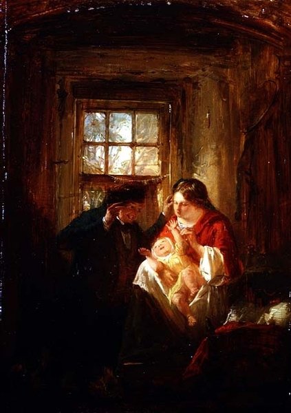 Maternal Joy (öljy paneelissa) tekijältä Thomas Faed
