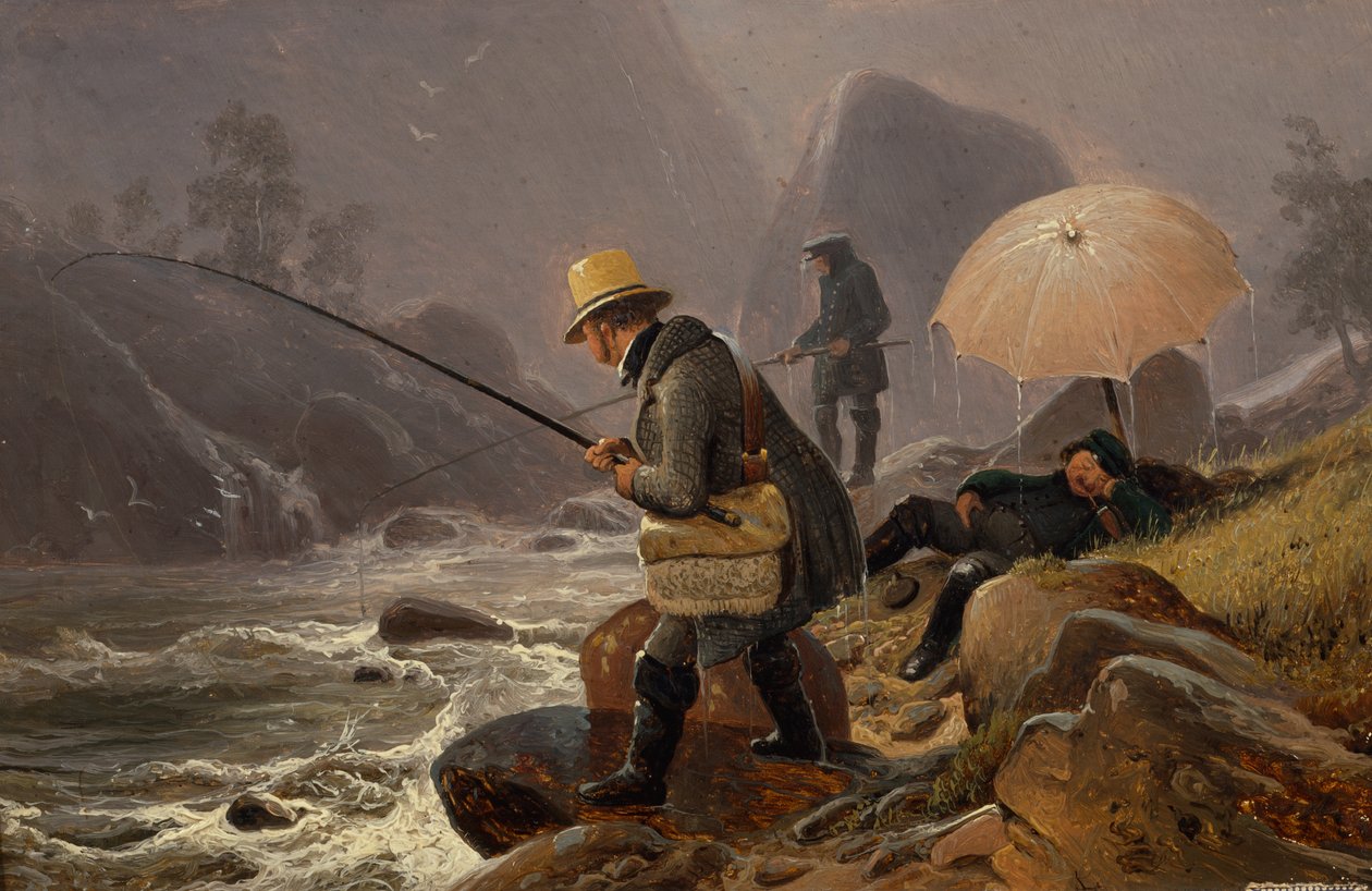 Taidemaalarit Fearnley, Achenbach, Breslauer kalastus vuonna tekijältä Thomas Fearnley