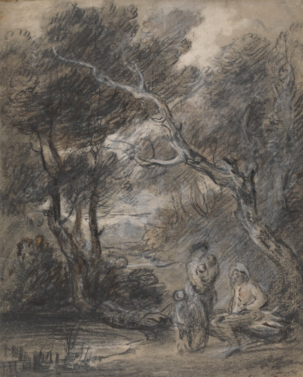 Metsäinen maisema hahmoilla tekijältä Thomas Gainsborough