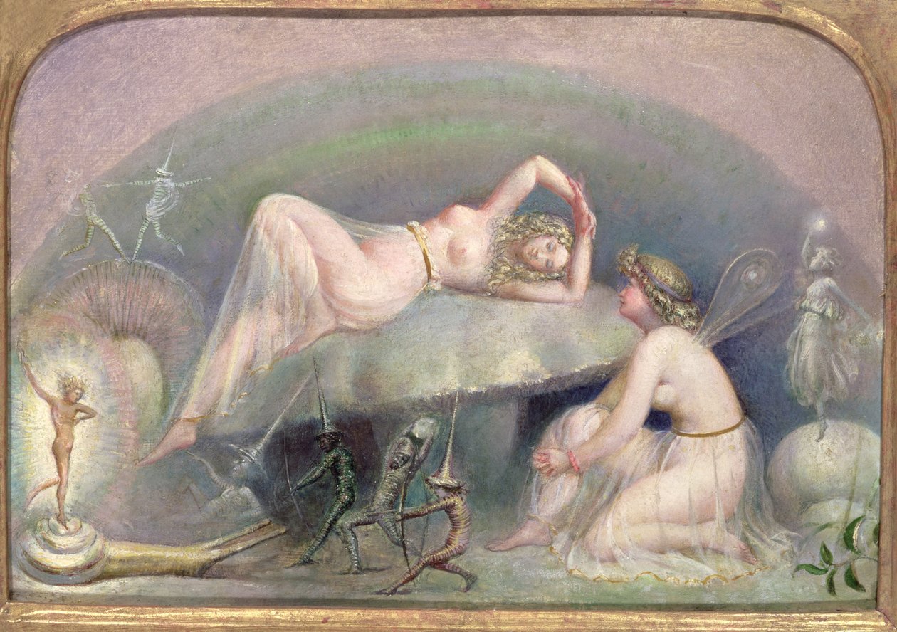 Sienellä lepäävä keiju, n. 1860 tekijältä Thomas Heatherley