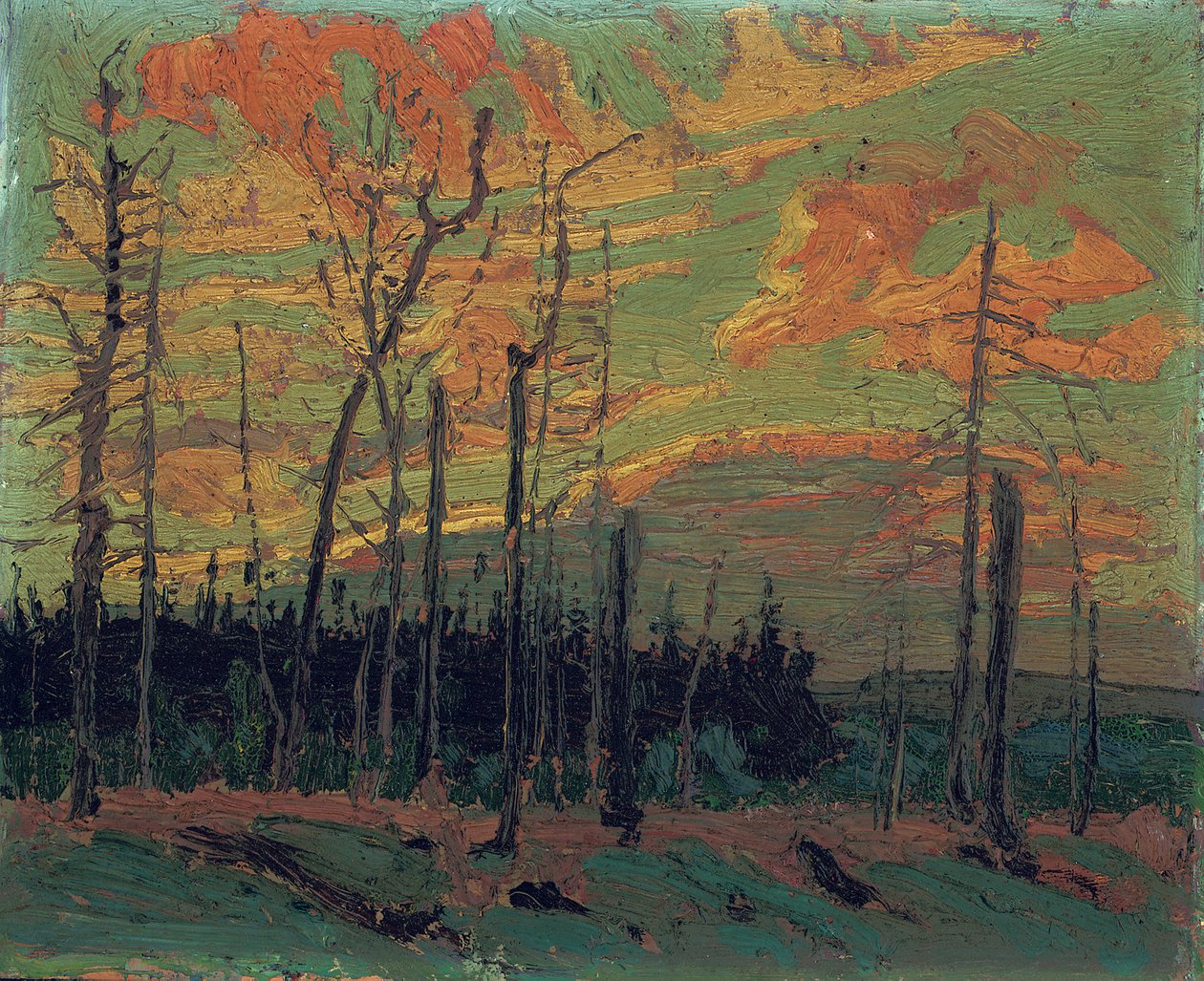 Poltettu maa auringonlaskun aikaan, 1915 tekijältä Tom Thomson