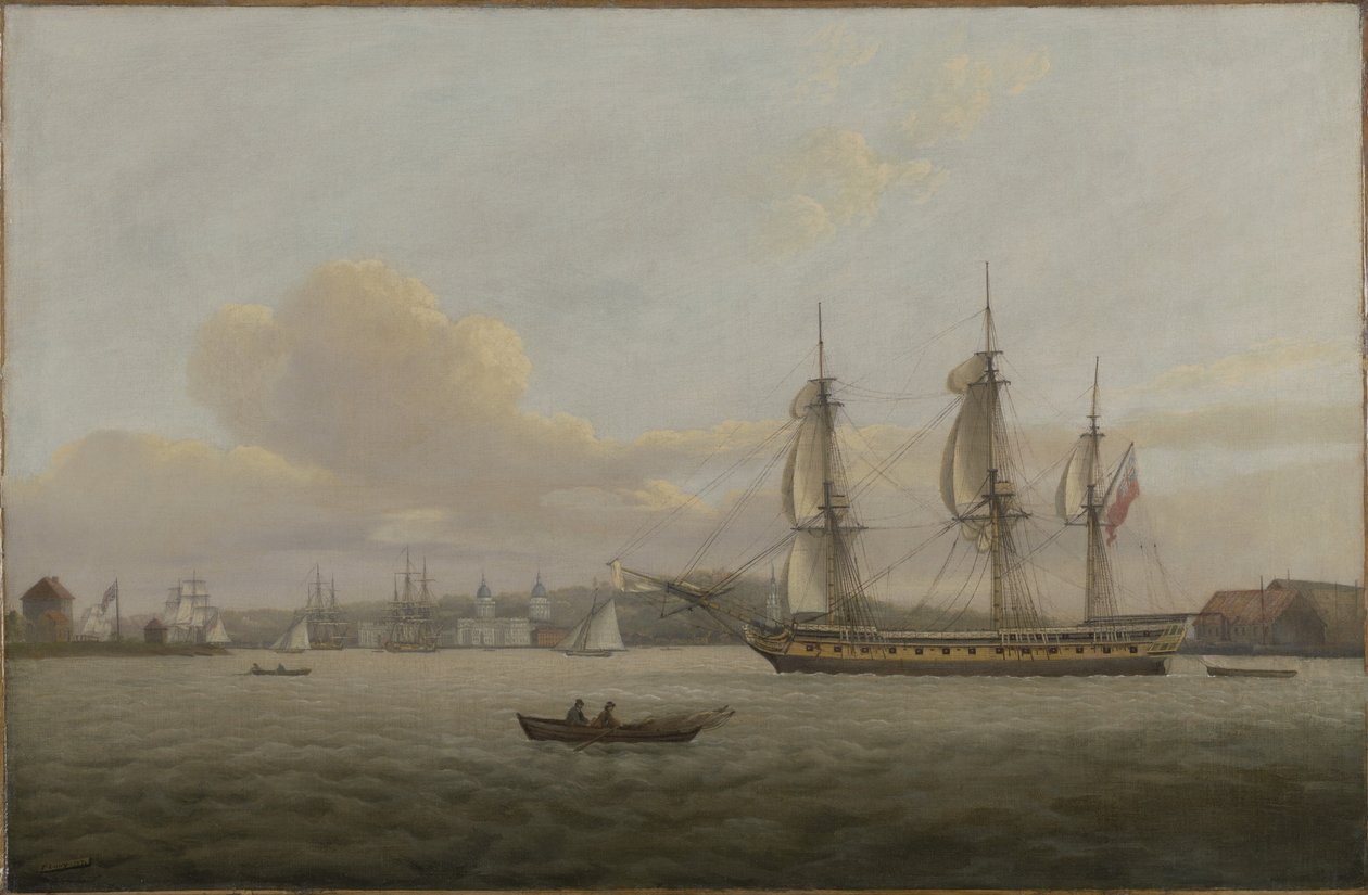 HMS "Pomone" Greenwichin edustalla tekijältä Thomas Luny