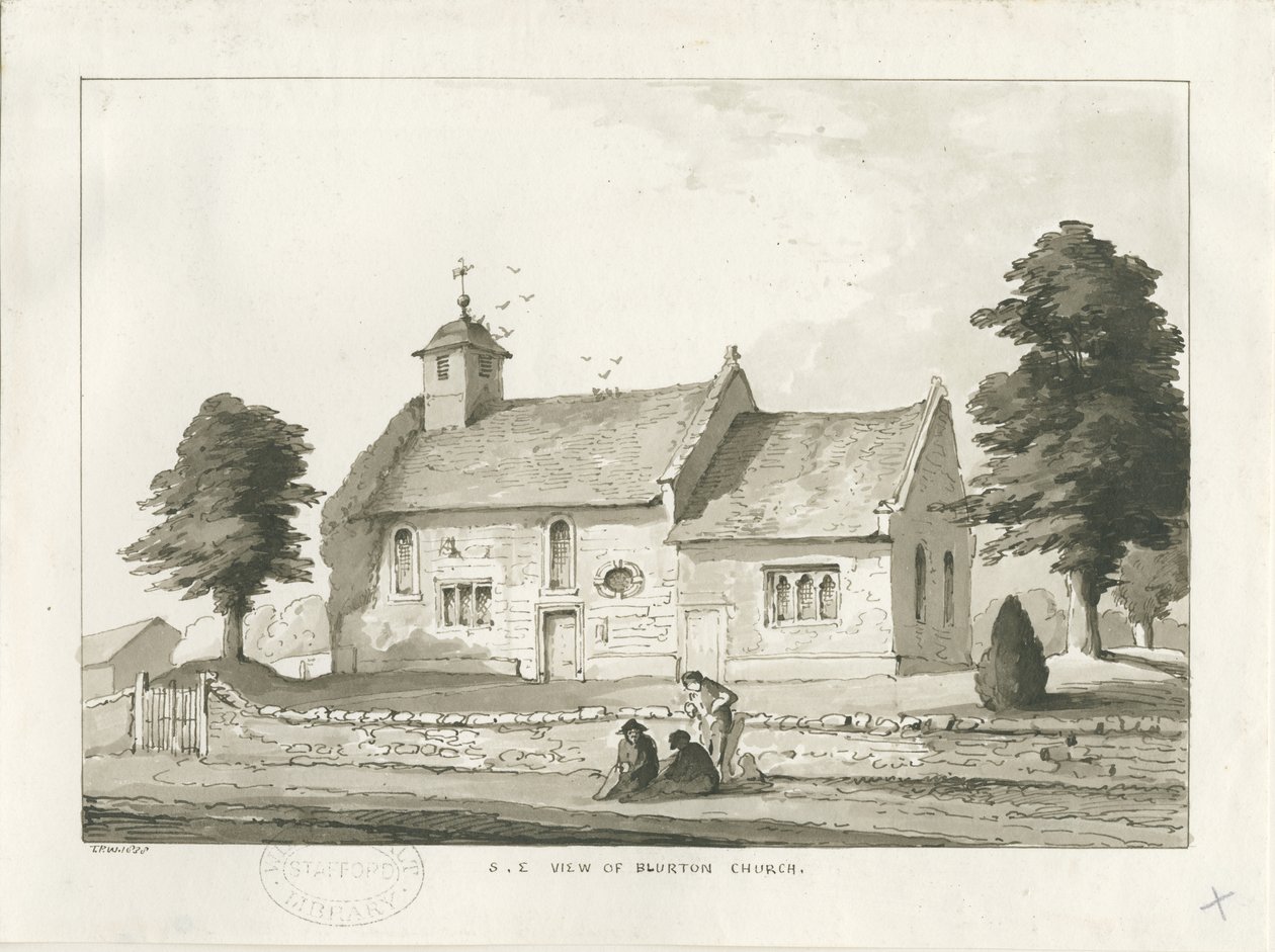 Blurton Church: seepiapiirustus tekijältä Thomas Peploe Wood