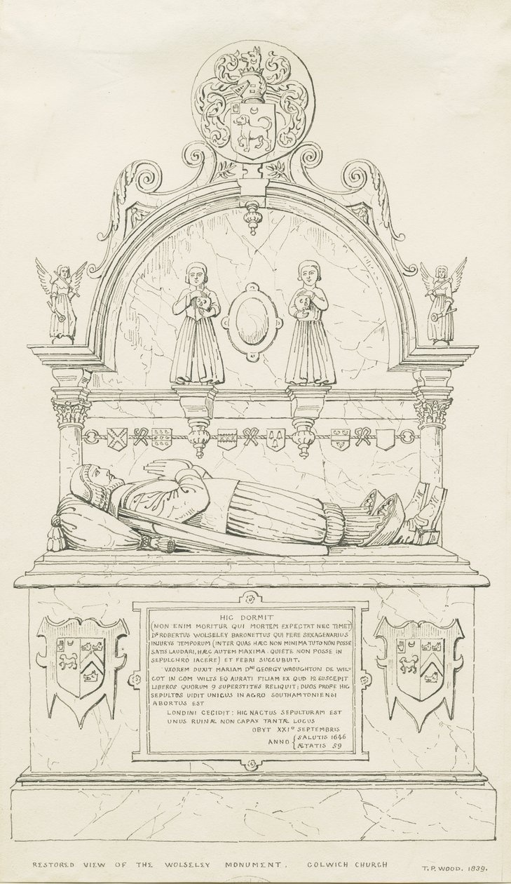 Colwich - Wolseley Monumentti: kynäpiirros tekijältä Thomas Peploe Wood