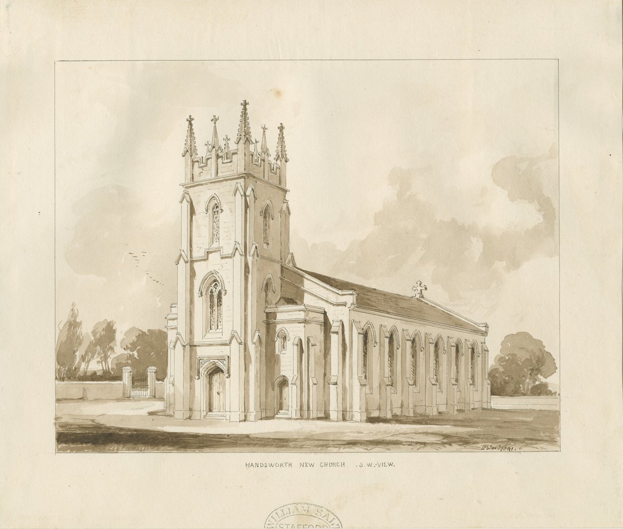 Handsworth Church: seepiapiirros tekijältä Thomas Peploe Wood