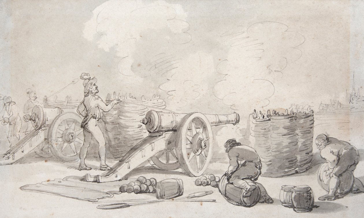 Ranskalainen tykistöosasto toiminnassa (akvarelli) tekijältä Thomas Rowlandson