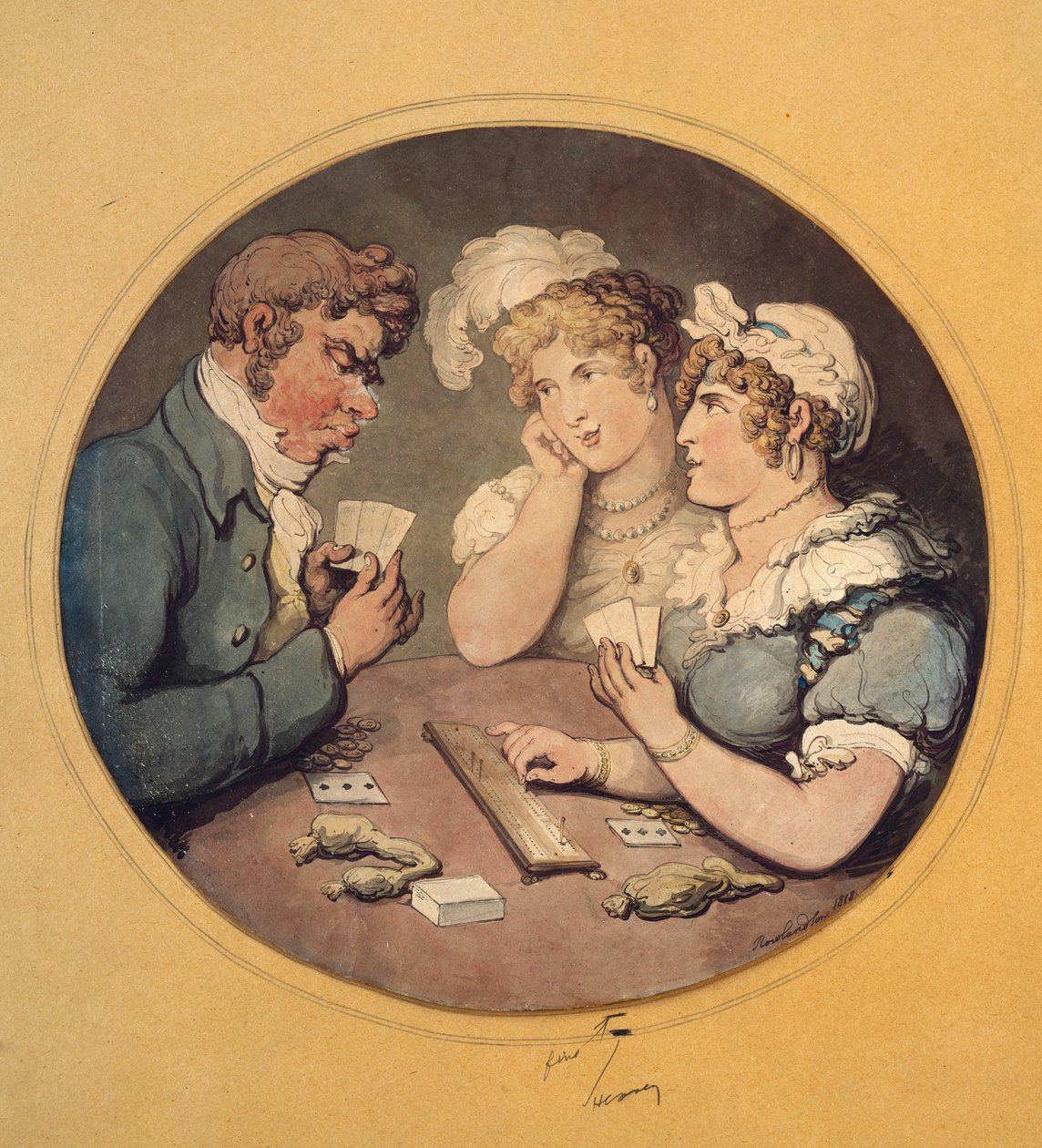 A Game of Cribbage, 1818 tekijältä Thomas Rowlandson
