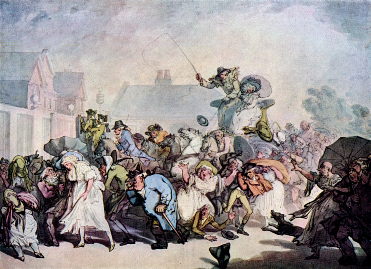Myrsky Hyde Parkissa, 1791, 1929 tekijältä Thomas Rowlandson