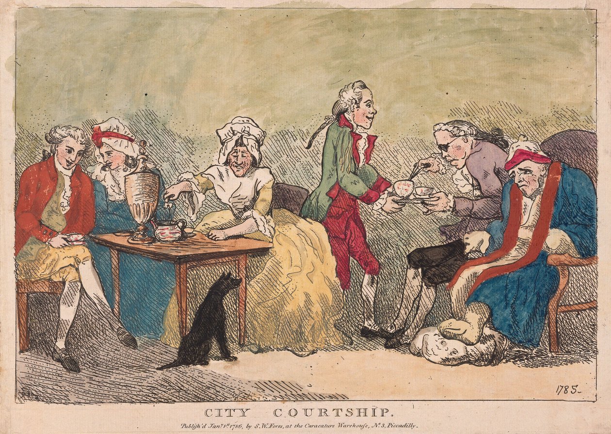 Kaupungin kosiskelu, pubi. 1786 (käsinvärinen kaiverrus) tekijältä Thomas Rowlandson