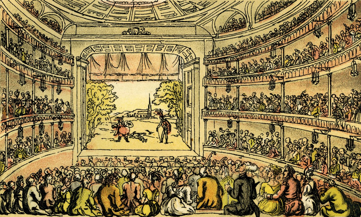 "Dr Syntax at Covent Garden Theatre" tekijältä Thomas Rowlandson
