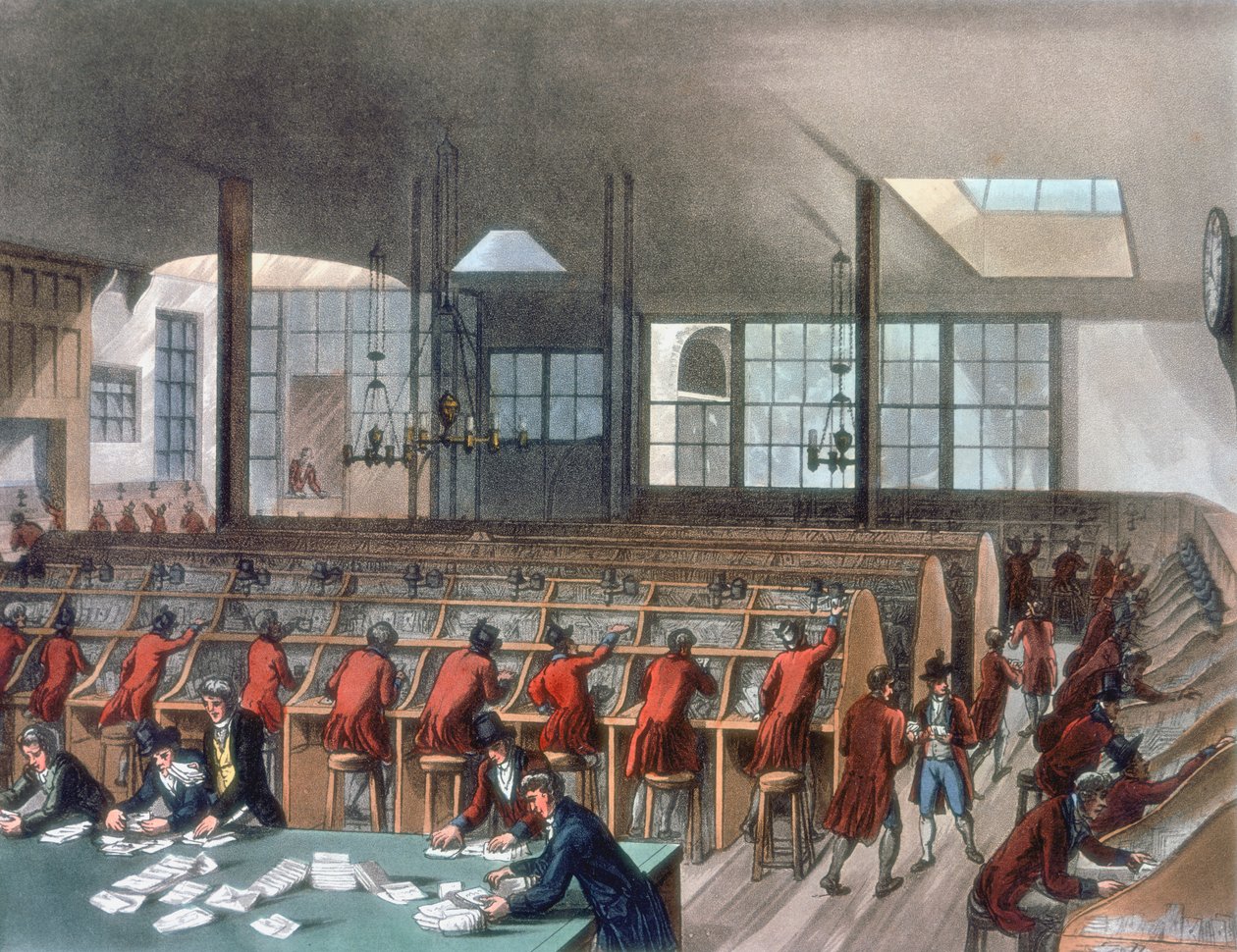 General Post Office, Lombard Street, Lontoo, 1808 tekijältä Thomas Rowlandson