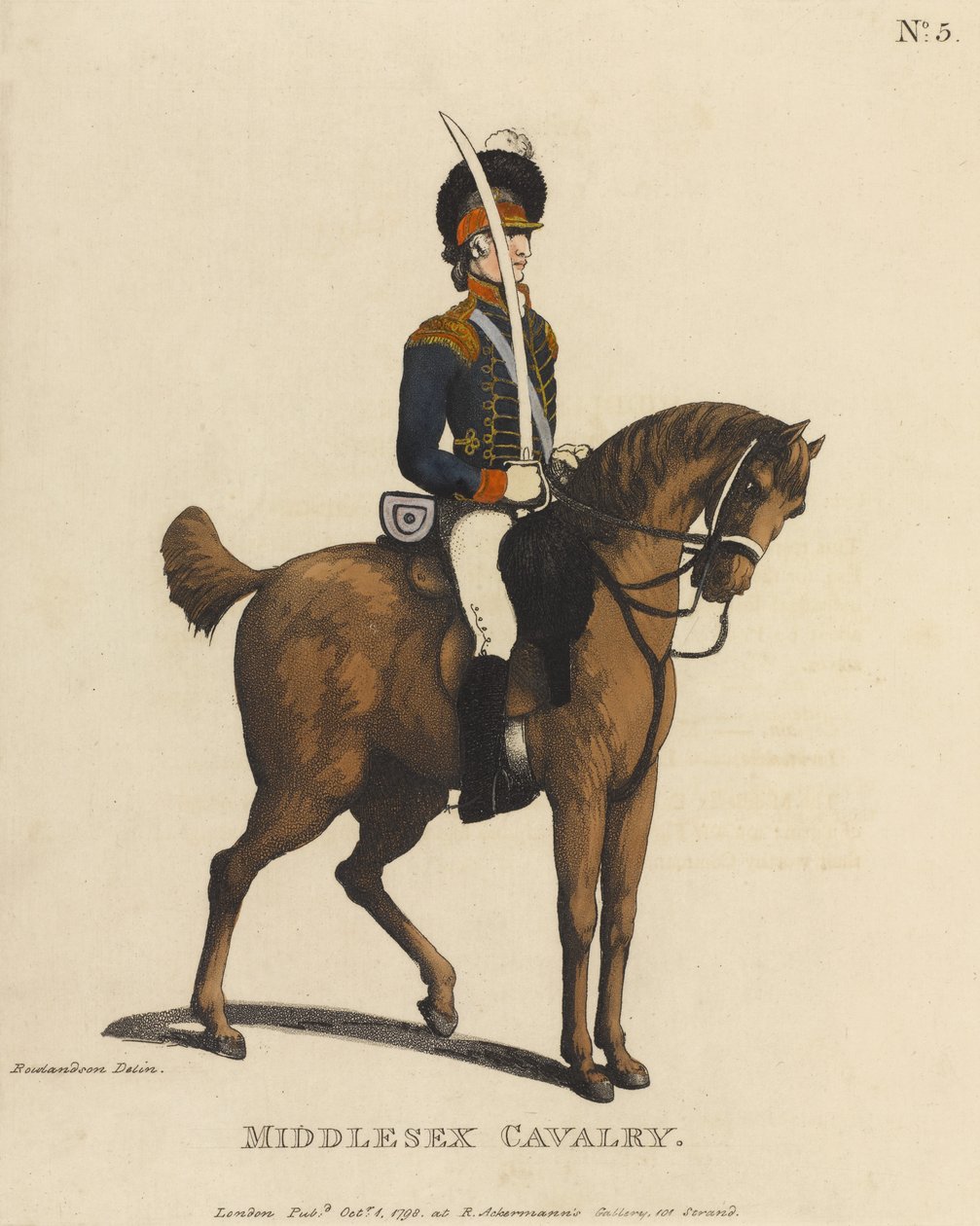 Middlesexin ratsuväki (värillinen akvatinta) tekijältä Thomas Rowlandson