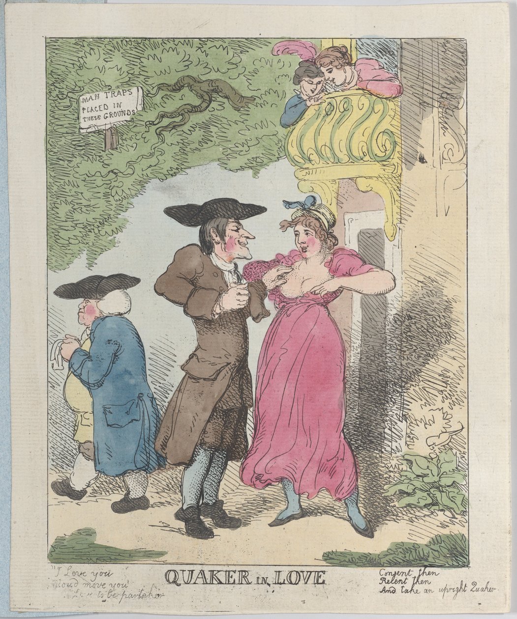 Kveekari rakastunut, 1815, 1815. tekijältä Thomas Rowlandson