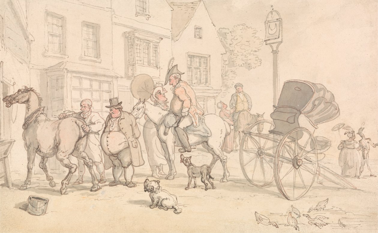 Näkymä Half-Moon Innin ulkopuolella tekijältä Thomas Rowlandson