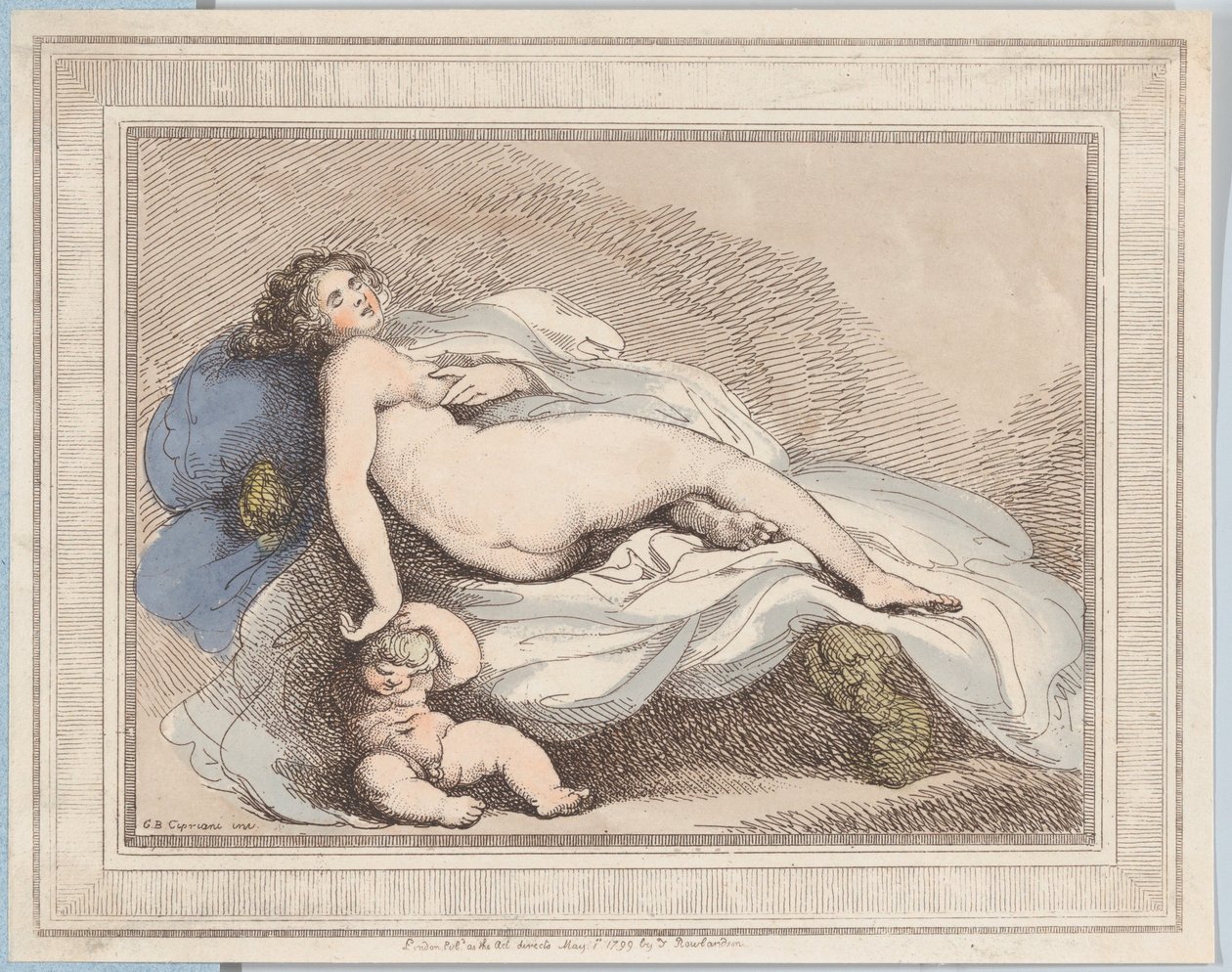 Nukkuva Venus ja rakkaus, 1799, 1799. tekijältä Thomas Rowlandson