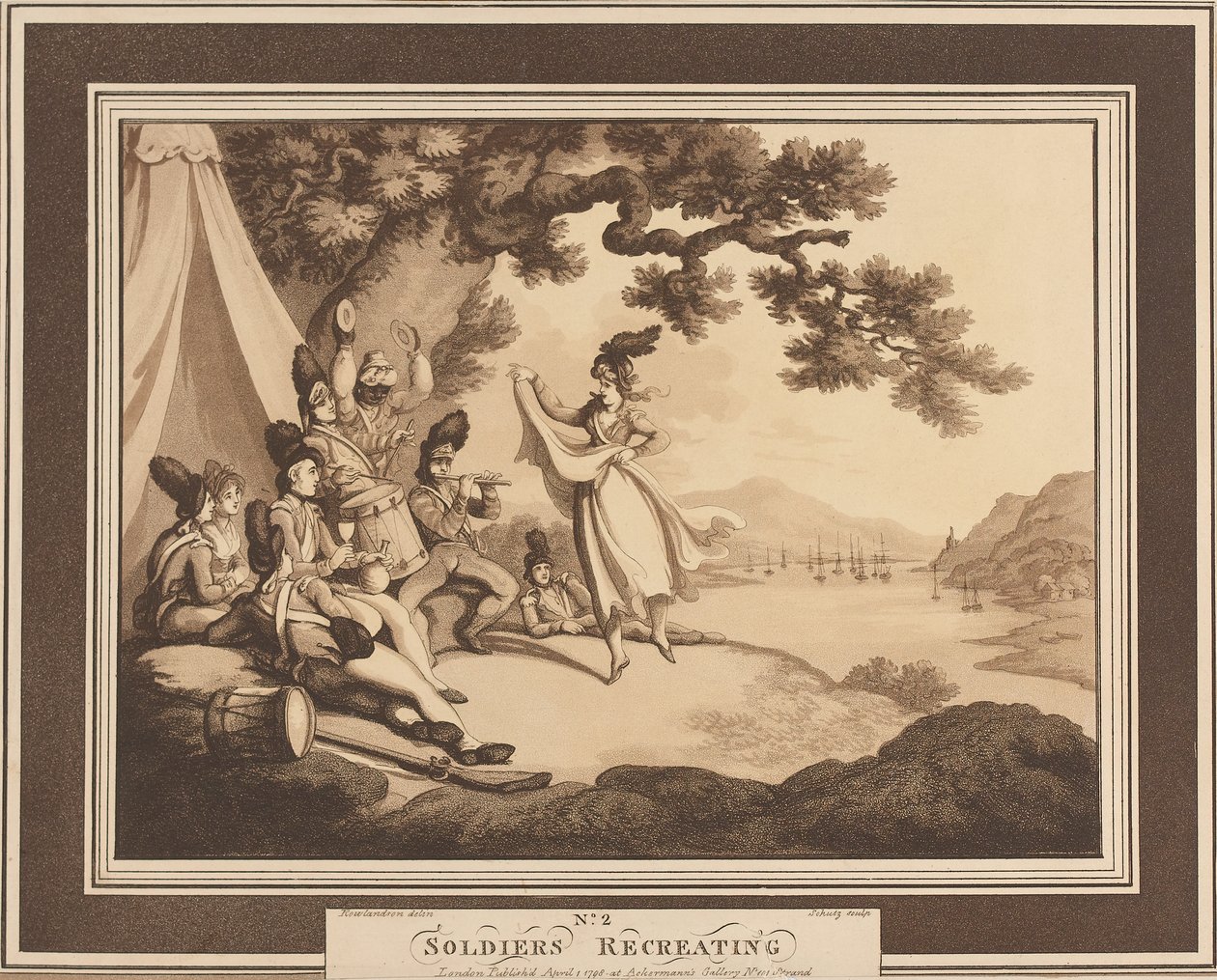 ?Sotilaat Recreating?, n.1798 tekijältä Thomas Rowlandson
