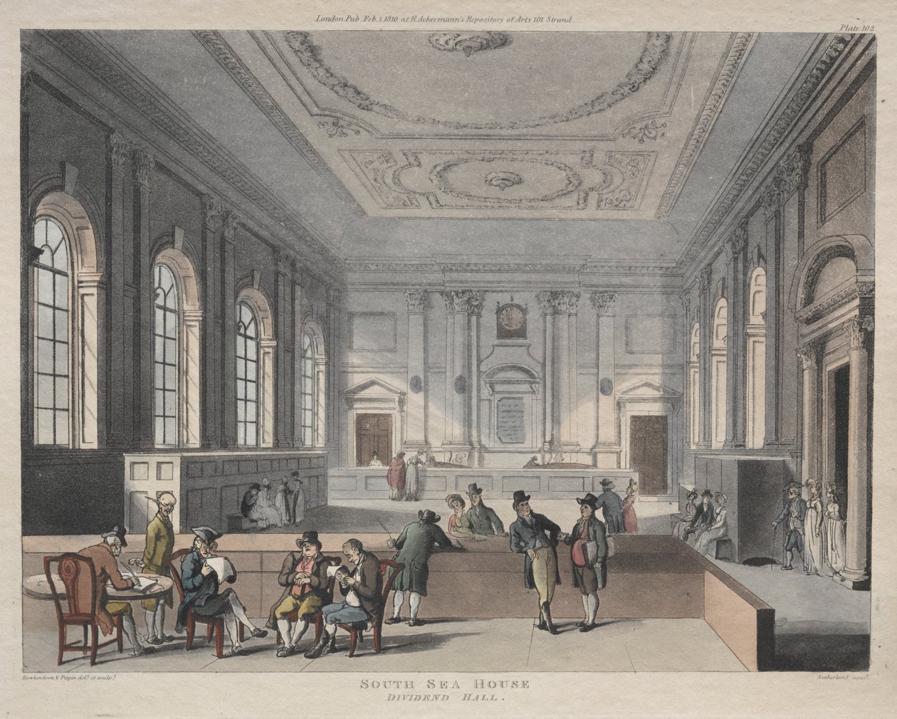 South Sea House, Dividend Hall tekijältä Thomas Rowlandson