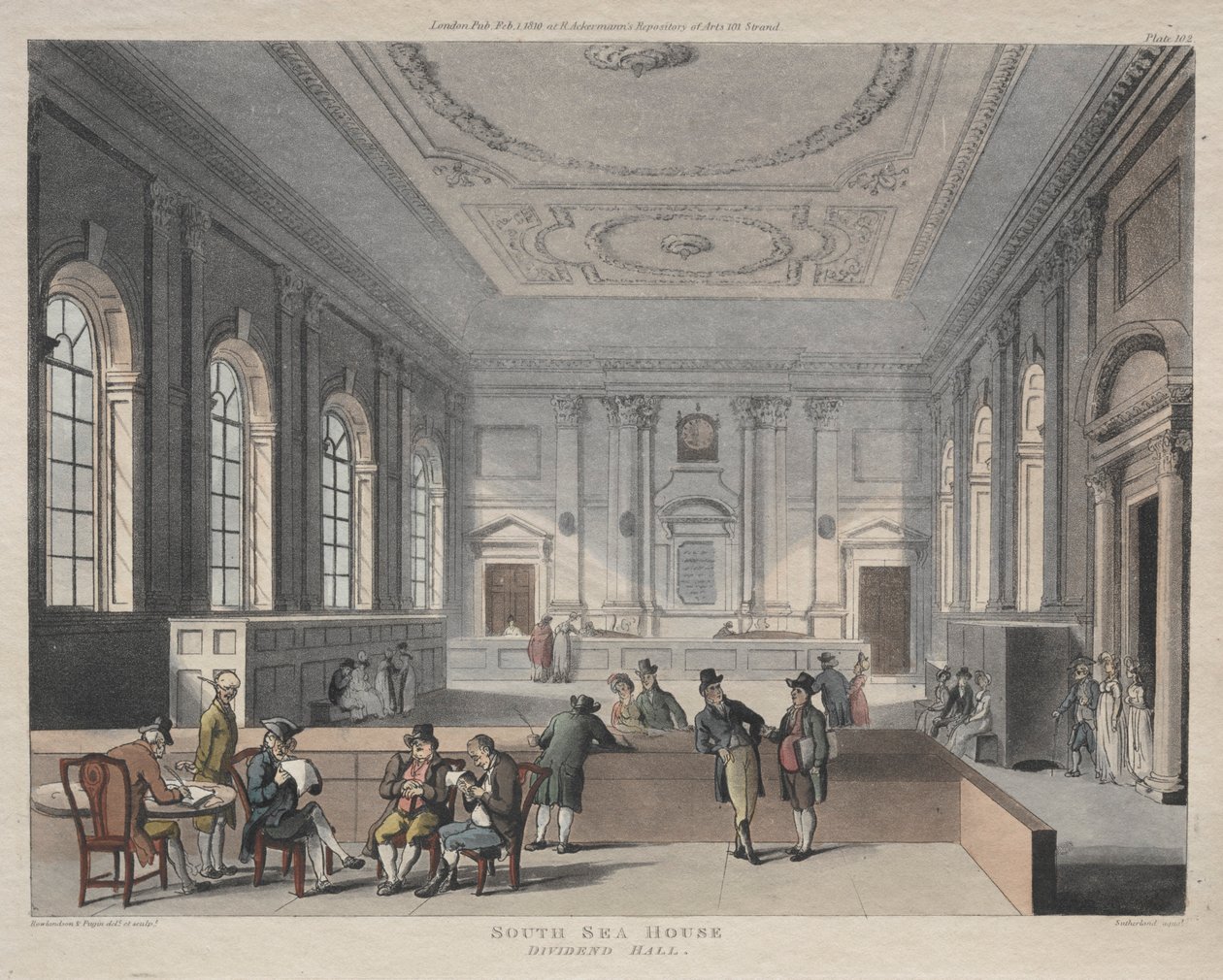 South Sea House, Dividend Hall, 1810. tekijältä Thomas Rowlandson