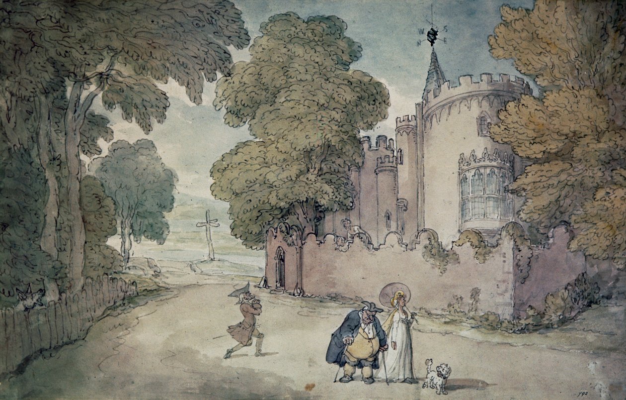 Strawberry Hill (käsin väritetty akvatintta) tekijältä Thomas Rowlandson