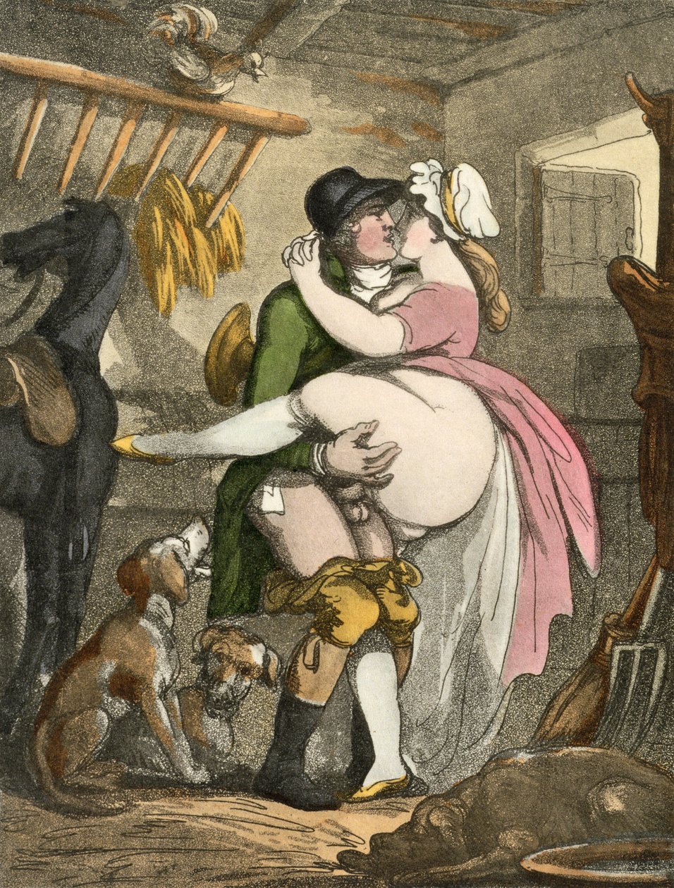 Maanviljelijä ja maitotyttö, 1808-17 (akvatintta) tekijältä Thomas Rowlandson